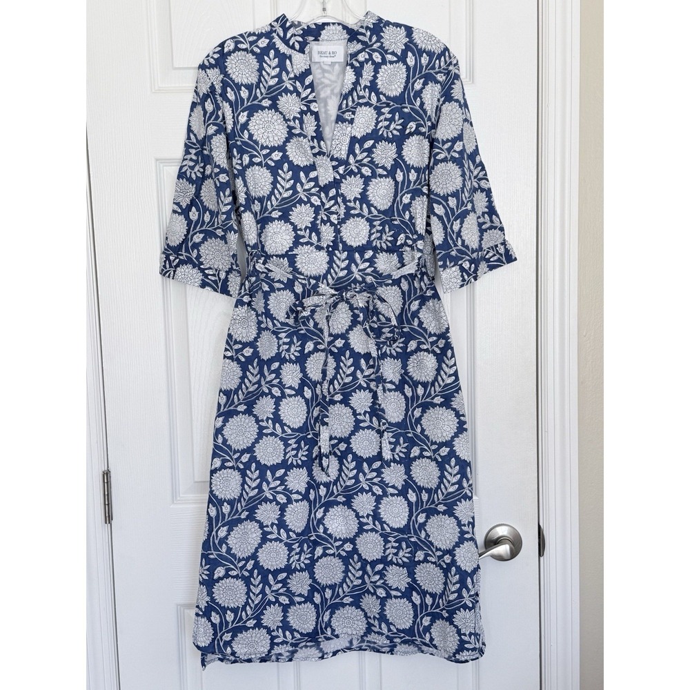 Beau & Ro The Every Day Dress Midi Floral Print Blue Size Small Pockets - Picture 9 of 13